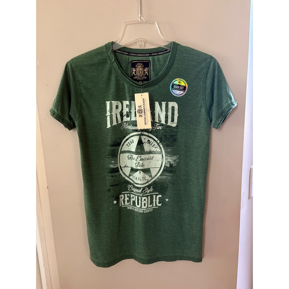 New Irish Connexxion Ireland Republic Burnout Graphic Shirt Green Melange Small